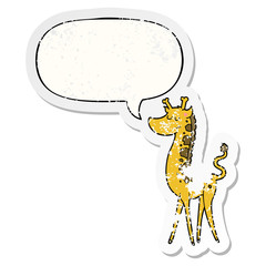 cartoon giraffe and speech bubble distressed sticker