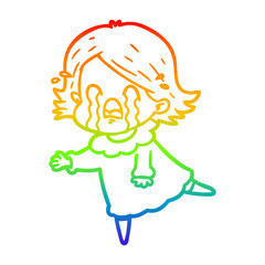 rainbow gradient line drawing cartoon woman crying