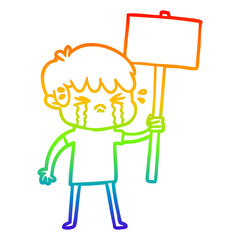 rainbow gradient line drawing cartoon boy crying