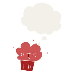 cartoon cupcake and thought bubble in retro style