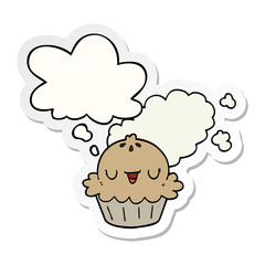 cute cartoon pie and thought bubble as a printed sticker