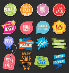 Collection of colorful modern badges and labels