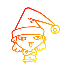 warm gradient line drawing girl wearing christmas hat