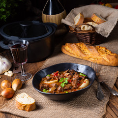 classic beef goulash with peppers and onions
