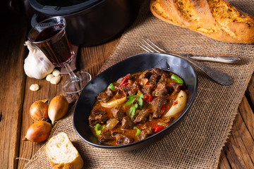 classic beef goulash with peppers and onions