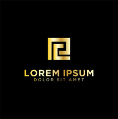 Geometric Square gold golden luxury Letter P C PC  Logo . Business Company Vector Logo Design Template
