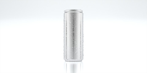 Mockup aluminum can with water droplet on surface can isolated on white background. Empty can packing. 3d rendering.