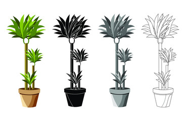 Set of vector realistic detailed house plant for interior design and decoration.Tropical plant for interior decor of home or office.Unique artwork for your design.