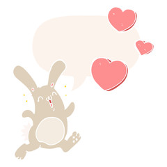 cartoon rabbit in love and speech bubble in retro style