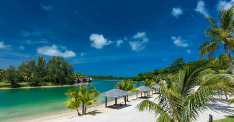 Tropical resort destination in Port Vila, Efate Island, Vanuatu, beach and palm trees