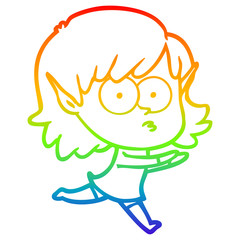 rainbow gradient line drawing cartoon elf girl staring