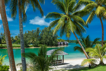 Fototapeta na wymiar Tropical resort destination in Port Vila, Efate Island, Vanuatu, beach and palm trees