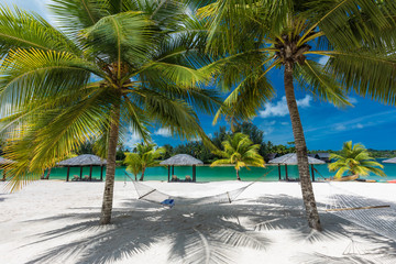 Tropical resort destination in Port Vila, Efate Island, Vanuatu, beach and palm trees