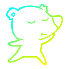 cold gradient line drawing happy cartoon polar bear dancing