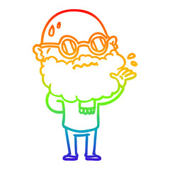 rainbow gradient line drawing cartoon worried man with beard and spectacles