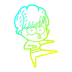 cold gradient line drawing cartoon woman