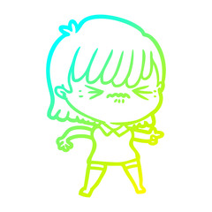 cold gradient line drawing annoyed cartoon girl