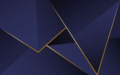 Abstract dark blue polygonal pattern with 3d crystal triangles texture a combination line light gold. Luxury premium concept vector design for use element cover, banner, wallpaper, business