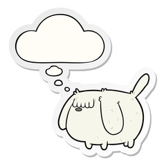 funny cartoon dog and thought bubble as a printed sticker