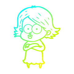 cold gradient line drawing cartoon girl pouting
