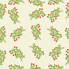 Raspberry twigs with berries. Seamless pattern