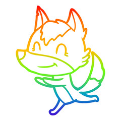 rainbow gradient line drawing friendly cartoon wolf running