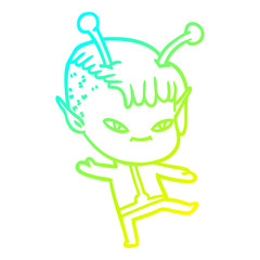 cold gradient line drawing cute cartoon alien girl