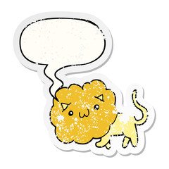 cartoon lion and speech bubble distressed sticker