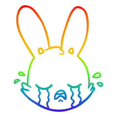 rainbow gradient line drawing cartoon crying bunny face