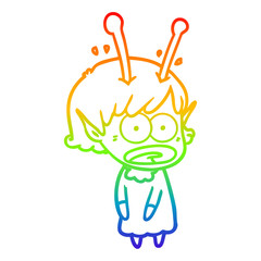 rainbow gradient line drawing cartoon shocked alien girl