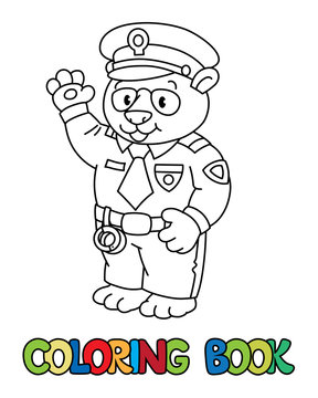 Panda policeman coloring book. Animal Alphabet P