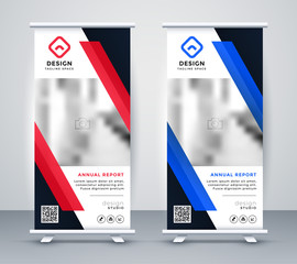 stylish blue and red rollup banners set