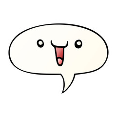cute happy cartoon face and speech bubble in smooth gradient style