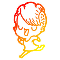 warm gradient line drawing cute cartoon girl with hipster haircut
