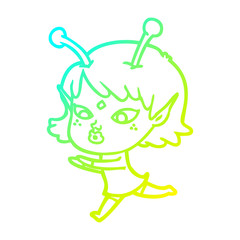 cold gradient line drawing pretty cartoon alien girl