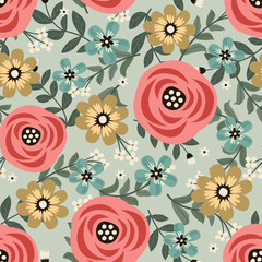 Floral vector artwork for apparel and fashion fabrics, Colorful flowers wreath ivy style with branch and leaves. Seamless patterns background.