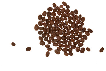 Pile of coffee beans white background
