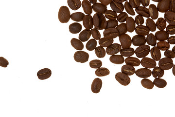 Pile of coffee beans white background