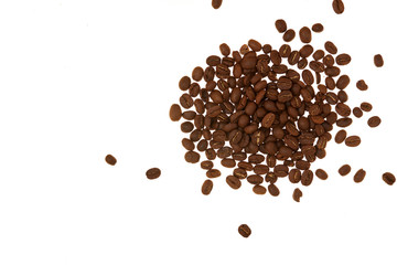 Pile of coffee beans white background