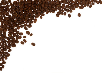 Pile of coffee beans white background
