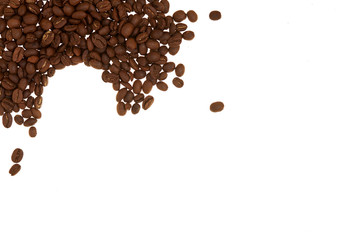 Pile of coffee beans white background