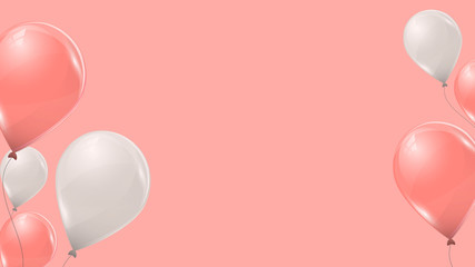 Vector pink and white helium balloons on pink background. Flying latex 3d ballons.  © Linett