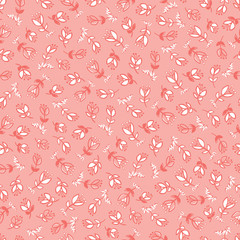 Vector coral pink hand drawn flowers repeat pattern. Suitable for gift wrap, textile and wallpaper.