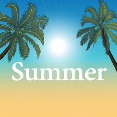 Fototapeta na wymiar Summer abstract beach poster with palm trees, vector art illustration.