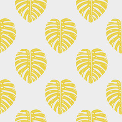 Vector hand drawn abstract seamless pattern with tropical leaves. Summer design, exotic floral graphic print for wrapping, paper cover, textile, fabric, cloth.