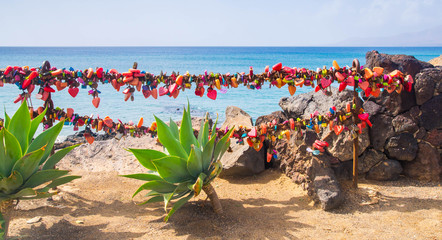 chains full of heart locks in Puerto del Carmen, Lanzarote, Canary Islands