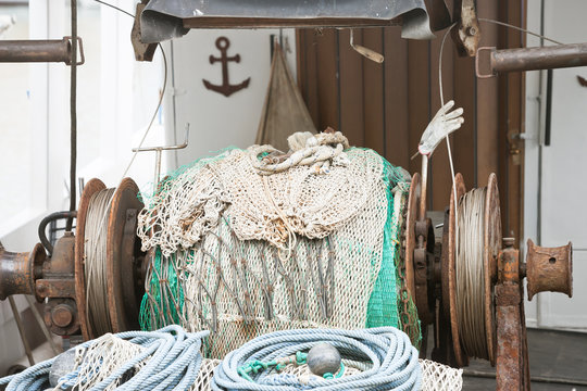 Novigrad, Istria, Croatia - An old fishing net winch on a fishing boat