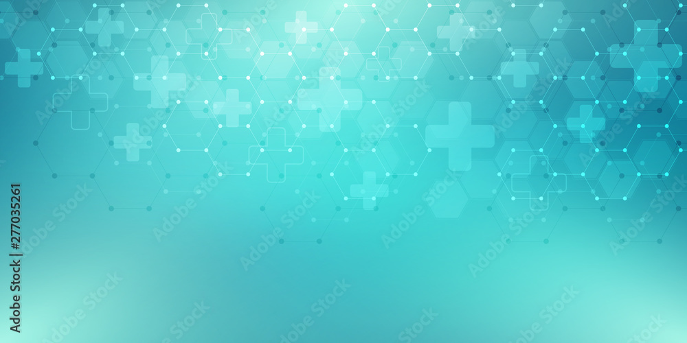 Poster abstract medical background with hexagons pattern. concepts and ideas for healthcare technology, inn