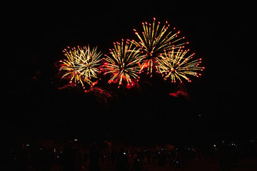 Real Fireworks on Deep Black Background Sky on Futuristic Fireworks festival show before...