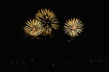Real Fireworks on Deep Black Background Sky on Futuristic Fireworks festival show before...